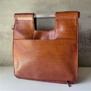 Béis Cognac Croc Crossbody Travel Bag Vegan Leather Minimalist Office Purse NWOT